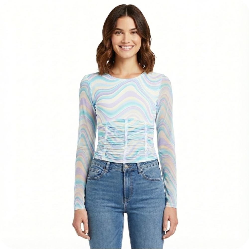 Madden NYC Pastel Corset Ruched Top in Nantucket Breeze Size XL